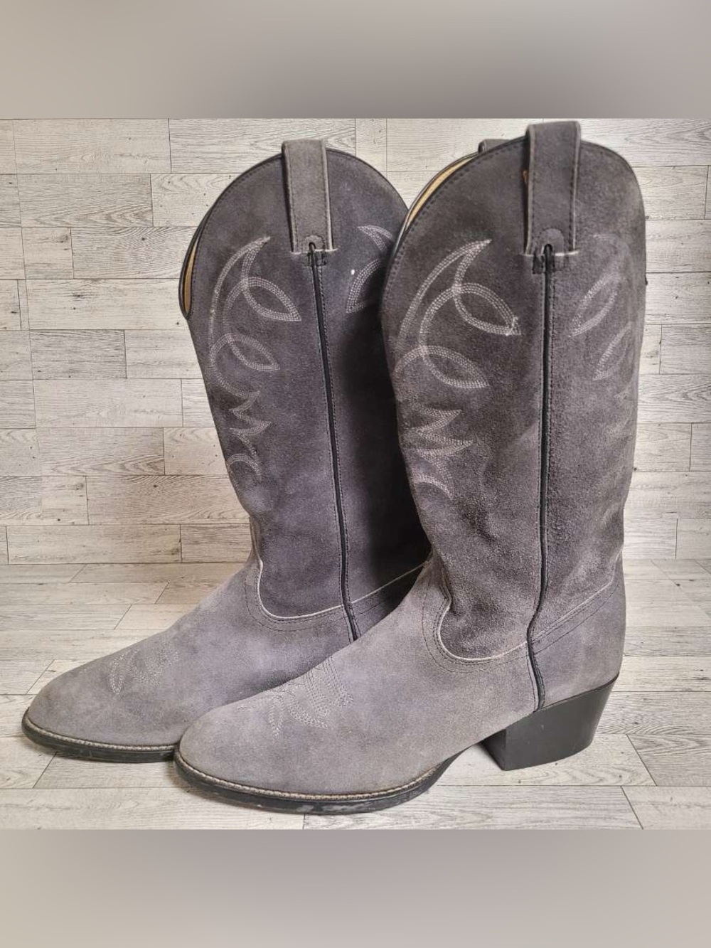 Men's Vintage Custom Grey Suede Leather Western Rodeo Cowboy Boots Size 11 D